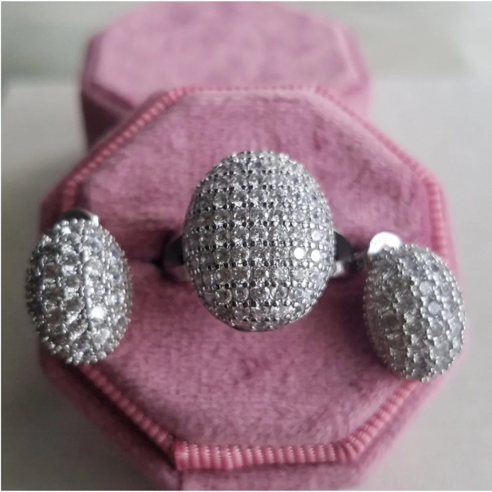 Swarovski Elements 925 Sterling Silver Puffy Pave Stud Earrings NEW